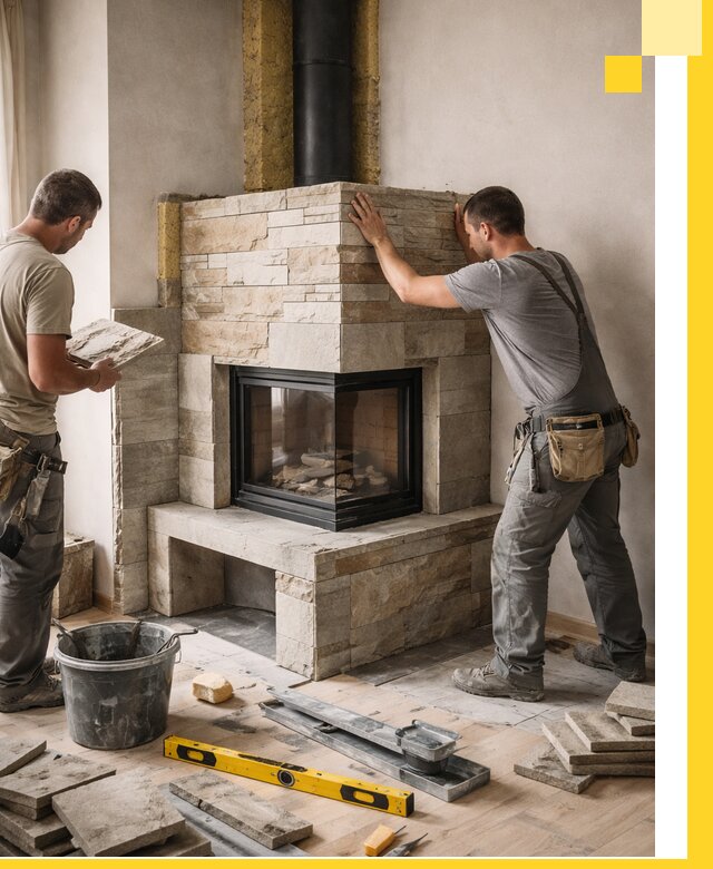 Угловые камины под ключ проект, монтаж и отделка в Канаше