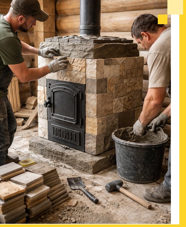 Облицовка банной печи под ключ в Канаше: камень и плитка