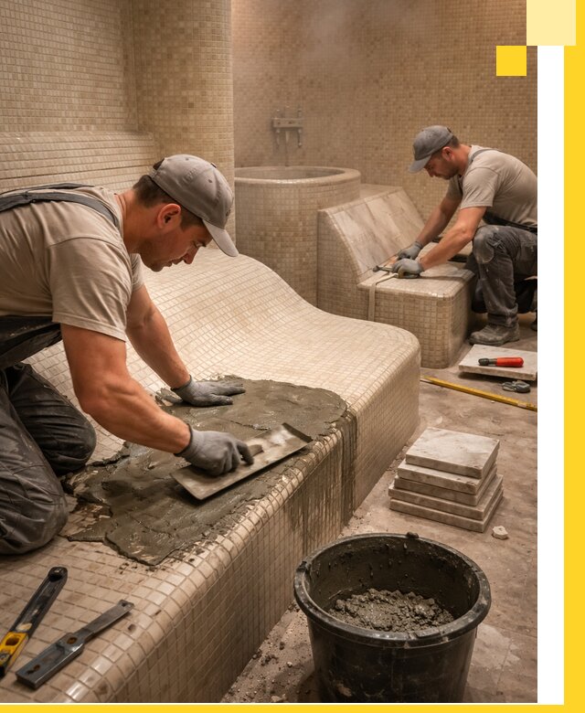 Лежаки для хамама под ключ в Канаше, проект и монтаж